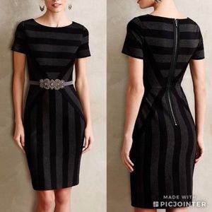 Anthropologie Maeve Geoplane Black Gray Striped Fitted Dress